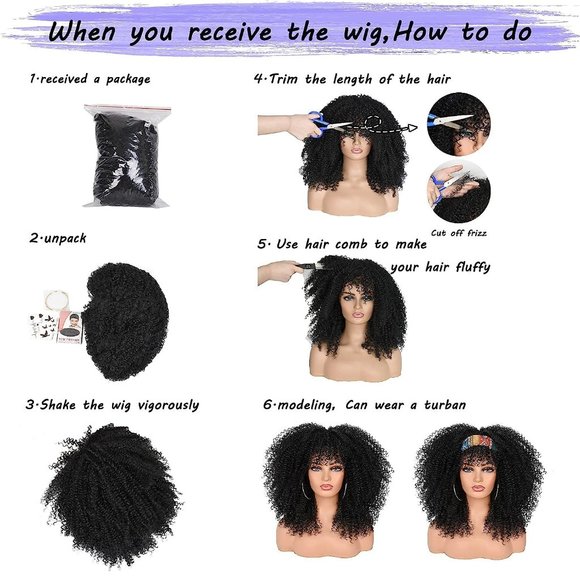 Kinky Curly Wigs With Bangs - Picture 5 of 5